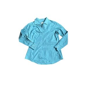 SARAH ALEXANDRA Teal Blue V Neck Button Up Long Sleeve Shirt Womens Size 10